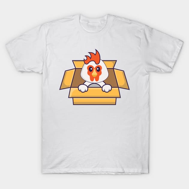 Cute chicken Playing In Box. T-Shirt by kolega